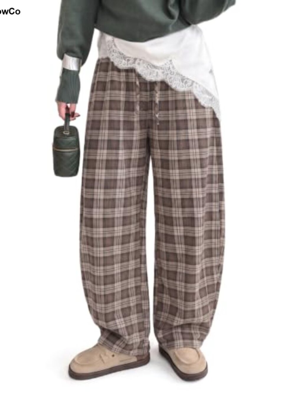 Plaid Barrel Pants Flannel Lounge Checkered Trousers Women